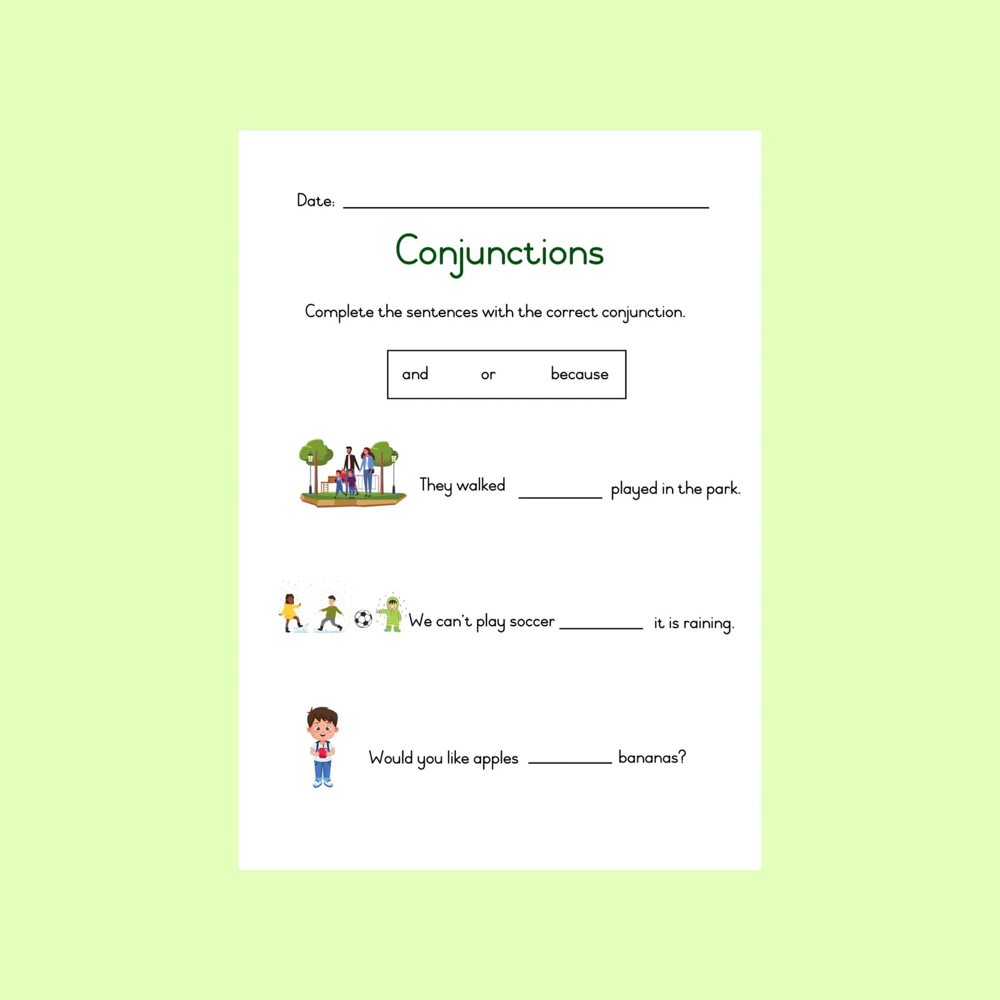 Conjunctions Worksheet (Freebie)