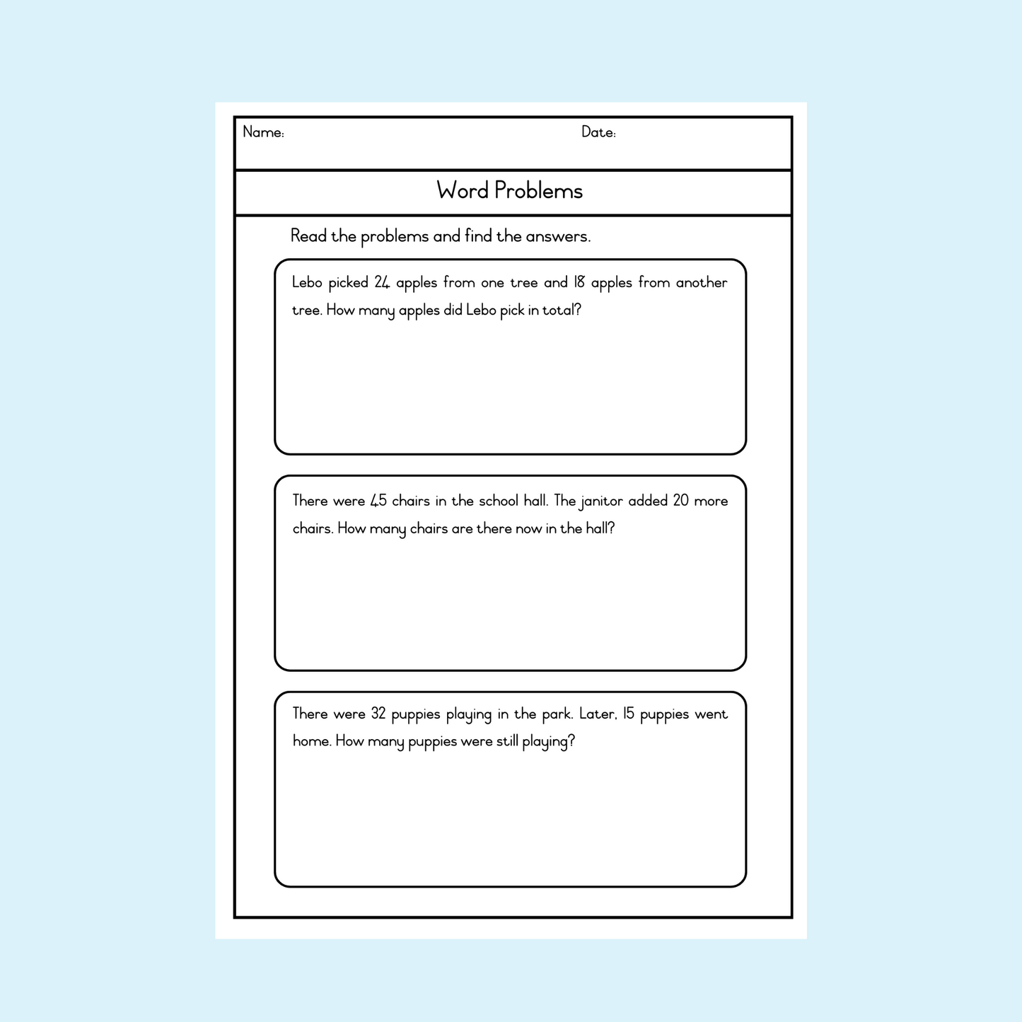 Word Problems Worksheets