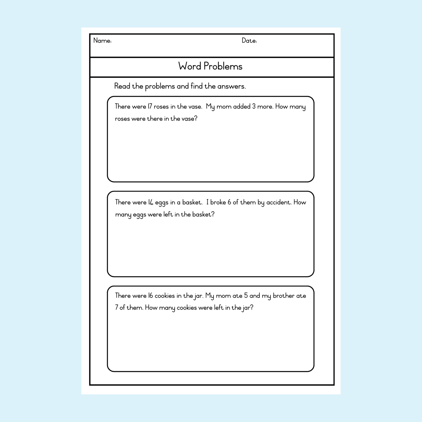 Word Problems Worksheets