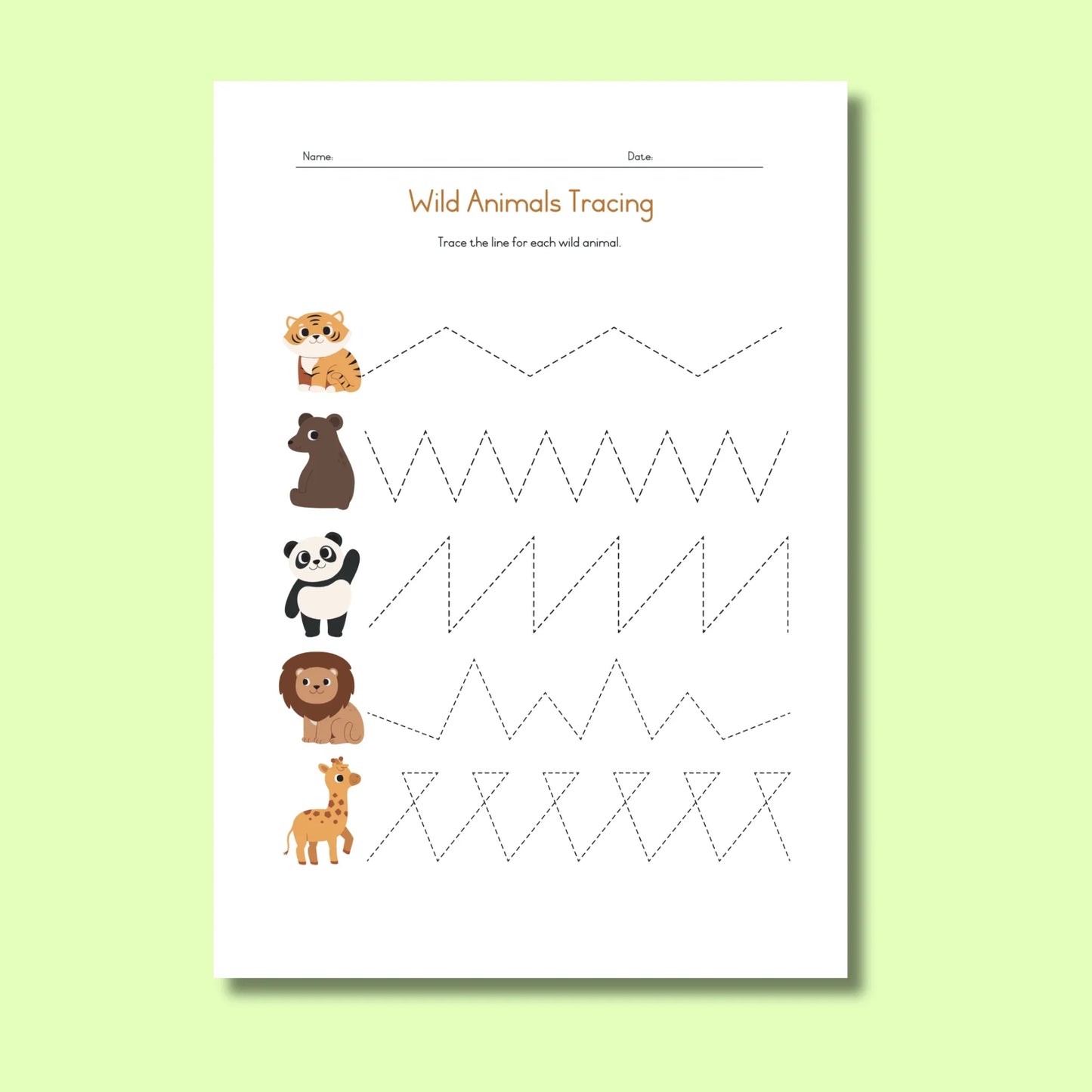 Wild Animals Pre-writing FREEBIE