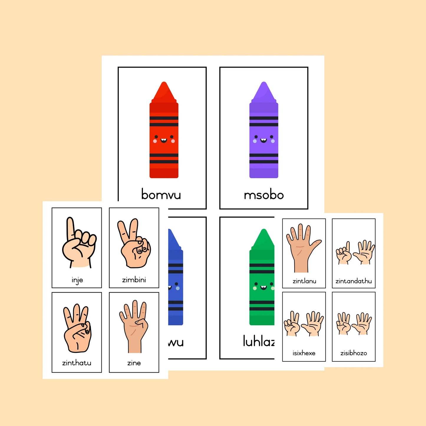 isiXhosa Display Cards (numbers, colours, vocabulary)