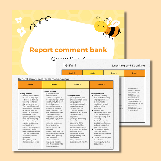 Report comments Grade R to 3